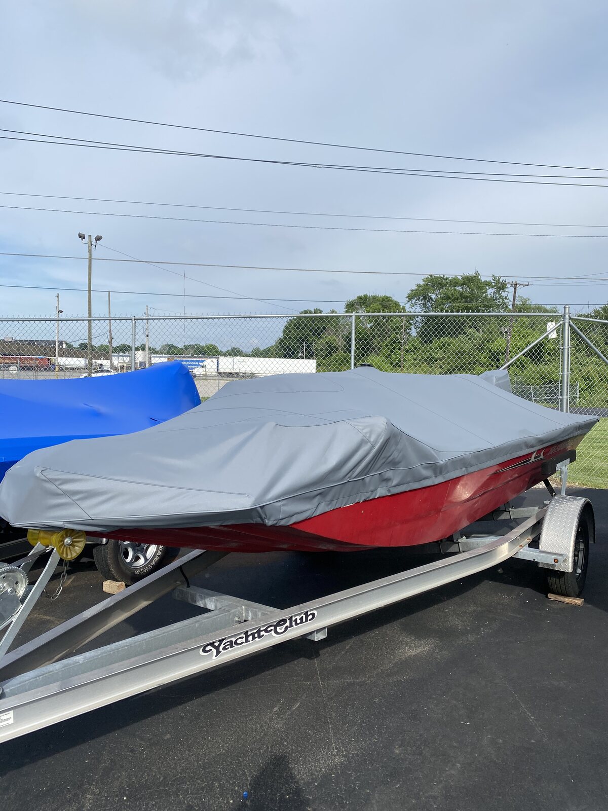 Gray fitted cover on a jon boat